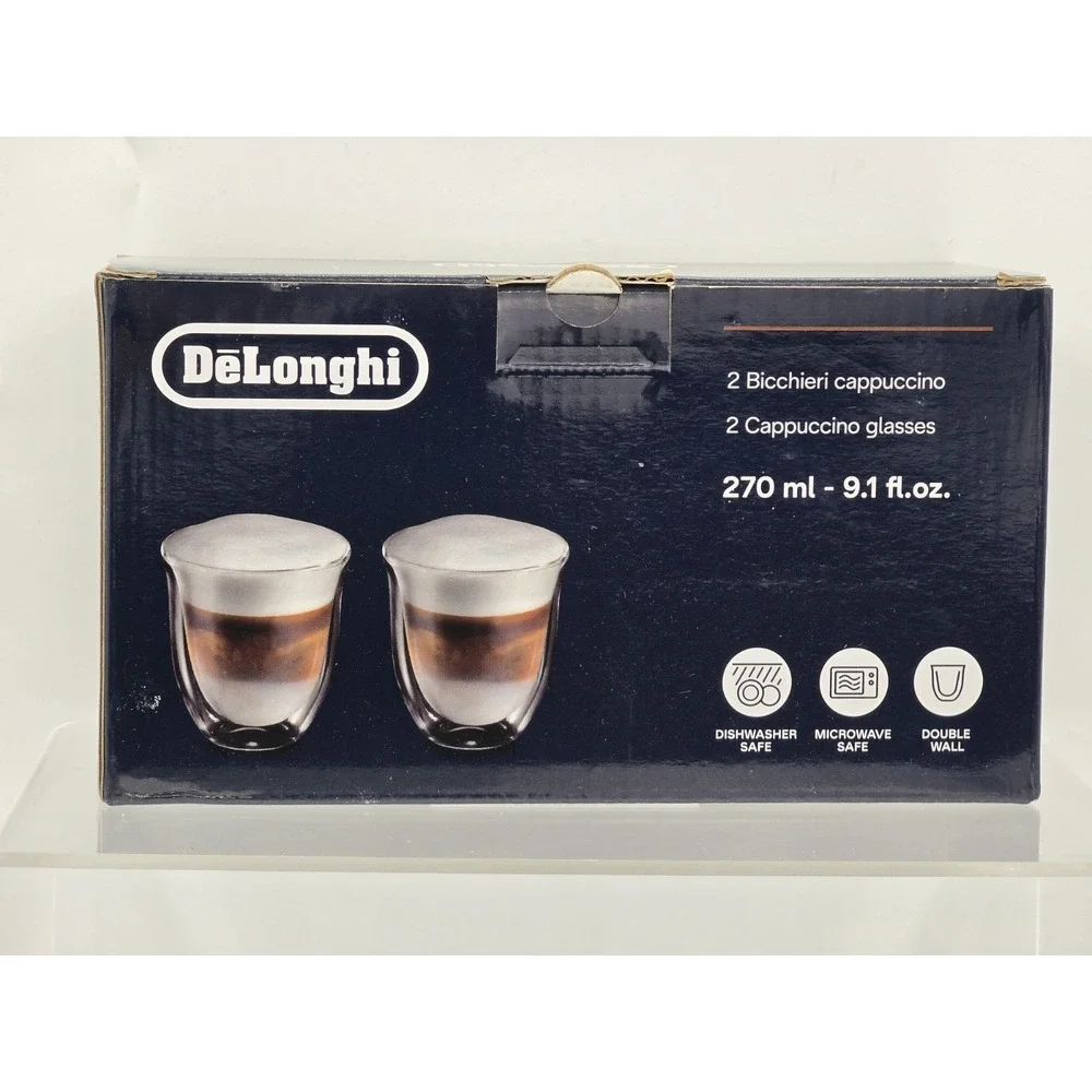 DeLonghi Cappuccino Glasses Double Wall‎ 270ml (9.1oz) Thermal Glass Set of 2